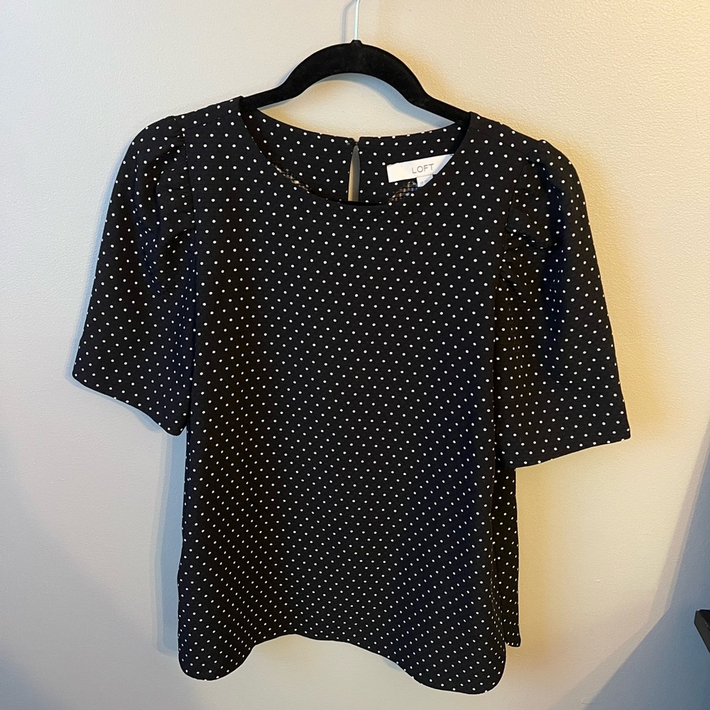 Loft Short Sleeve Polka Dot Blouse